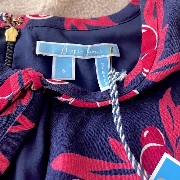 NWT Draper James Cherry Ann Flutter Dress Navy Pink Size 6 - Picture 10 of 13